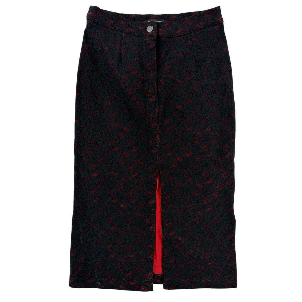 Tally Weijl Skirt Womens XS Black Floral Lace Midi Pencil Lined Slit Made France